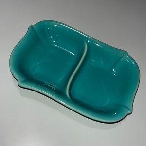 1940s vintage Franciscan Ware Pottery turquoise divided tray appetizer dish.